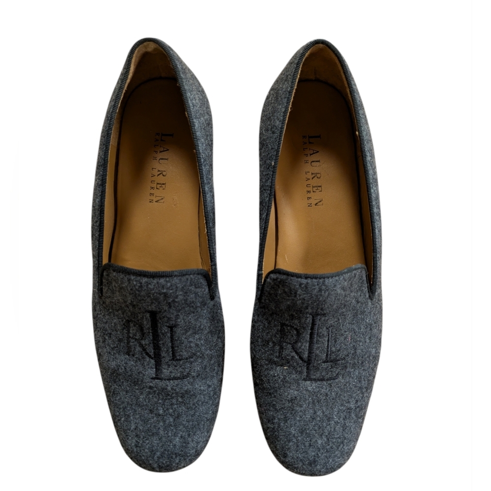 Lauren Ralph Lauren Charcoal Gray Monogrammed Wool Loafer Size 6 - Picture 4 of 11